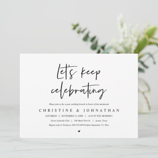 Lasst uns feiern, Post Hochzeit Brunch-Invita beha Einladung (Stehend Vorderseite)