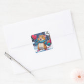 Lasst uns festlich werden Lustiger Hamster wirft S Quadratischer Aufkleber (Umschlag)
