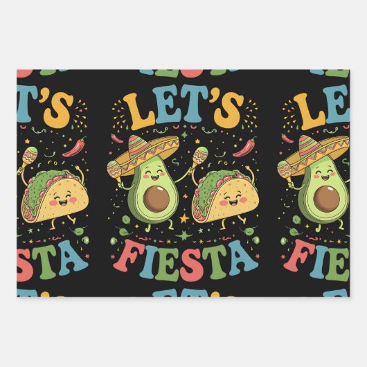 Lasst uns Fiesta Avocado und Tacos Cinco de Mayo Geschenkpapier Set (Vorderseite)