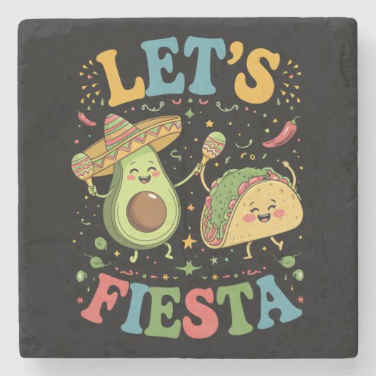 Lasst uns Fiesta Avocado und Tacos Cinco de Mayo Steinuntersetzer (Vorderseite)