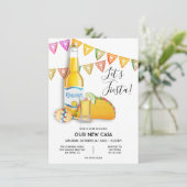 Lasst uns Fiesta Beer tequila Shoottako Neue Zuhau Einladung (Stehend Vorderseite)