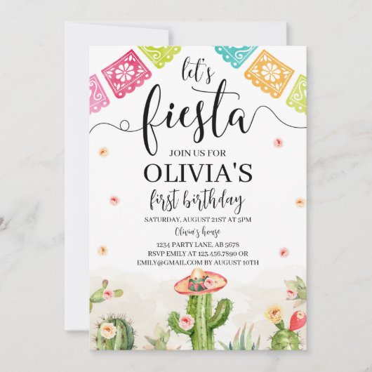 Lasst uns Fiesta Birthday Einladung White (Vorderseite)