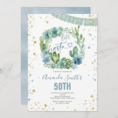 Lasst uns Fiesta Blue Cactus floral jeden Geburtst Einladung (Vorne/Hinten)