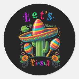 Lasst uns Fiesta Cactus Cinco De Mayo Men Women Bo Runder Aufkleber