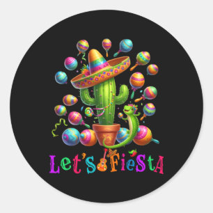 Lasst uns Fiesta Cactus Cinco De Mayo Men Women Bo Runder Aufkleber
