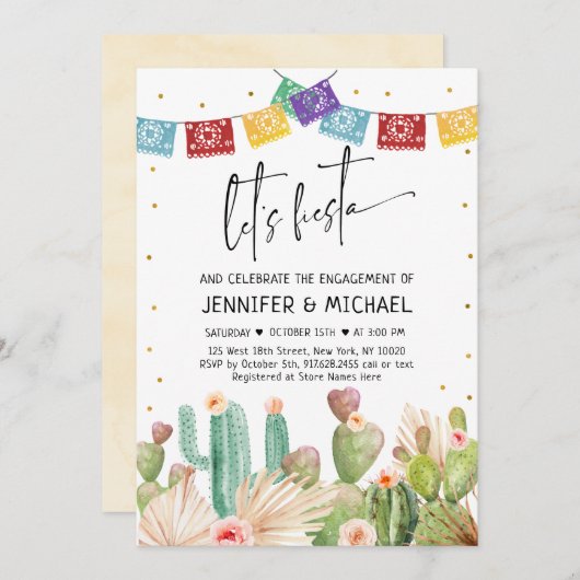 Lasst uns Fiesta Cactus Sukkulente Verlobung Einladung (Vorne/Hinten)