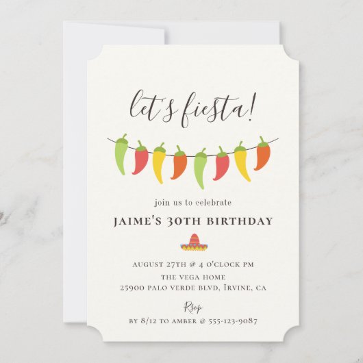 Lasst uns Fiesta Chili Pepper Birthday Party mache Einladung (Vorderseite)