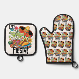 "Lasst uns Fiesta feiern!" Tacos & Margaritas Ofenhandschuh & Topflappen-Set