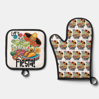"Lasst uns Fiesta feiern!" Tacos & Margaritas Ofenhandschuh & Topflappen-Set