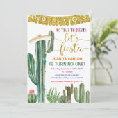 Lasst uns Fiesta Floral Cactus succulent Birthday Einladung (Stehend Vorderseite)