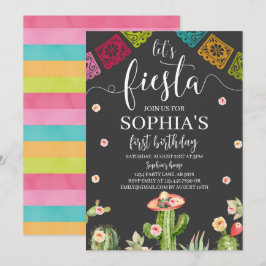 Lasst uns Fiesta Geburtstag Einladung Black