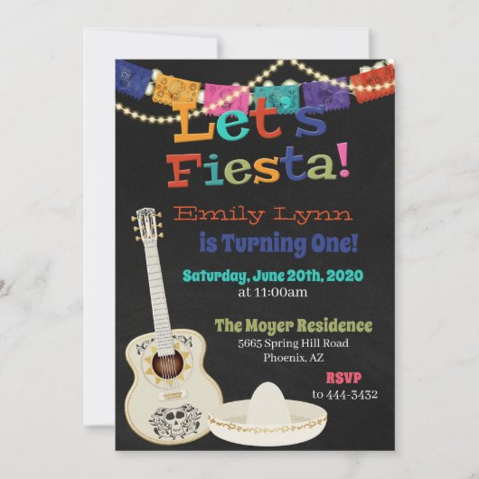 Lasst uns Fiesta Guitar Birthday Einladung (Vorderseite)