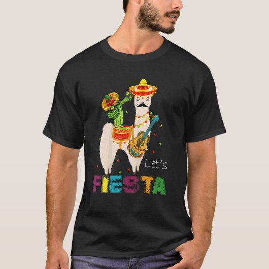 Lasst uns Fiesta Llama Cinco De Mayo Cactus Sombre T-Shirt (Vorderseite)