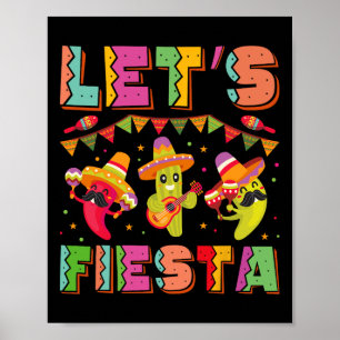 Lasst uns Fiesta Mexico Fiesta Taco Gitarre Cinco Poster