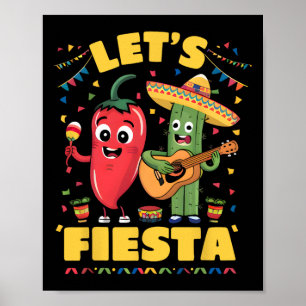 Lasst uns Fiesta Mexiko Fiesta Taco Gitarre Kaktus Poster