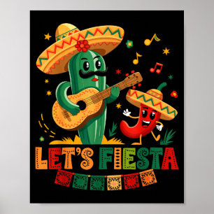 Lasst uns Fiesta Mexiko Fiesta Taco Gitarre Kaktus Poster