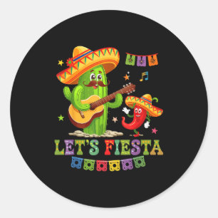 Lasst uns Fiesta Mexiko Fiesta Taco Gitarre Kaktus Runder Aufkleber