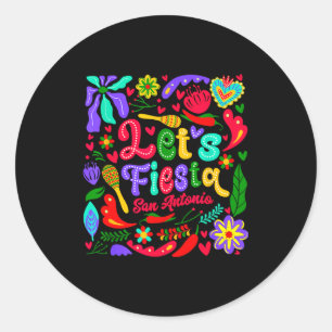 Lasst uns fiesta san antonio floral lustig cinco d runder aufkleber