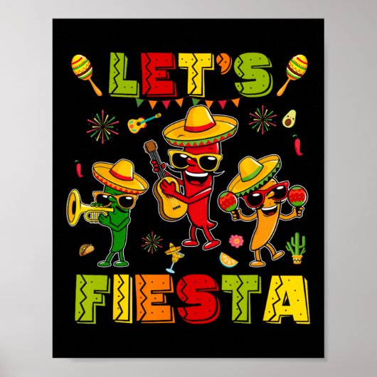 Lasst uns Fiesta Shirt Mexican Party Let's Fiesta Poster (Vorne)
