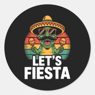 Lasst uns Fiesta Sombrero Dinosaurier Maracas Cinc Runder Aufkleber