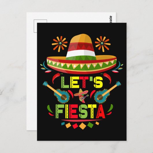 Lasst uns Fiesta Sombrero Happy Cinco De Mayo Part Postkarte (Vorne/Hinten)