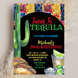 Lasst uns Fiesta Tacos & Tequila Mexikanischer 50. Einladung
