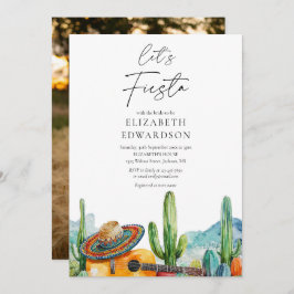 Lasst uns Fiesta Watercolor Cactus Foto Brautparty Einladung