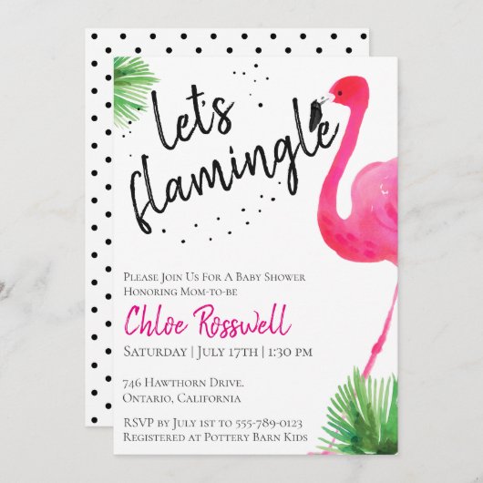 Lasst uns Flamingle Baby Shower Einladung (Vorne/Hinten)