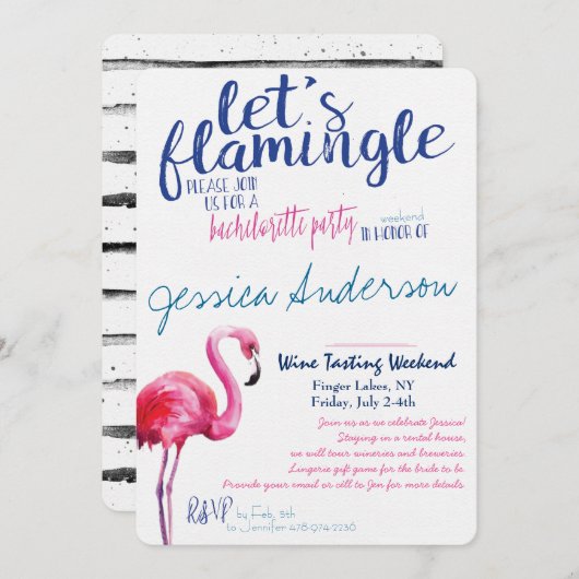 Lasst uns Flamingle Bachelorette Einladung (Vorne/Hinten)