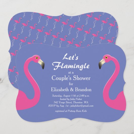 Lasst uns Flamingle Couple's Dusche einladen - lil Einladung (Vorne/Hinten)