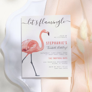 Lasst uns Flamingle feiern   Moderne Flamingo-Gebu Einladungspostkarte
