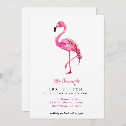 Lasst uns Flamingle Flamingo Cocktails trinken Einladung (Vorne/Hinten)