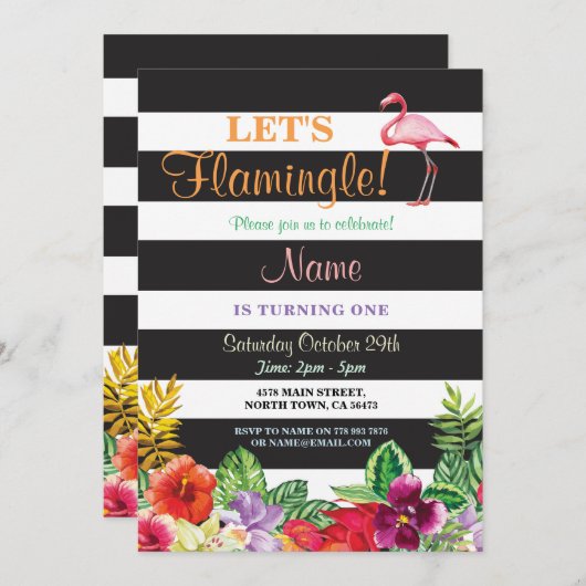 Lasst uns Flamingle Flamingo jedes Alter zum Gebur Einladung (Vorne/Hinten)