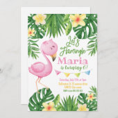 Lasst uns Flamingle Flamingo Tropical Birthday Einladung (Vorne/Hinten)
