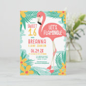 Lasst uns Flamingle Flamingo Tropical Floral Sweet Einladung (Stehend Vorderseite)