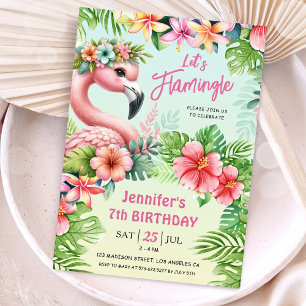 Lasst uns Flamingle Girls Pink Flamingo 7. Geburts Einladung