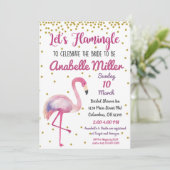Lasst uns Flamingle Gold Bridal Dusche Einladung (Stehend Vorderseite)