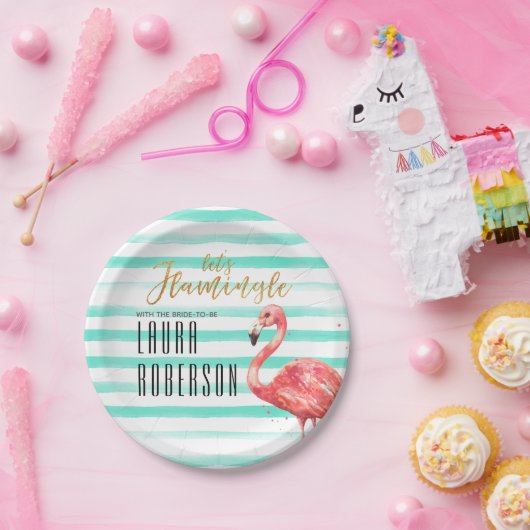 Lasst uns Flamingle Minze Watercolor | BRAUTPARTY Pappteller (Party)