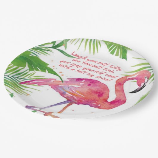 Lasst uns Flamingle Pappteller (Schrägansicht)