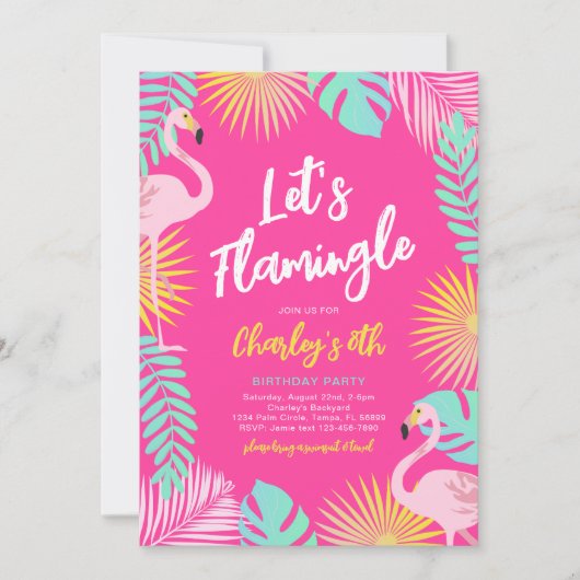 Lasst uns Flamingle-Party Einladung (Vorderseite)