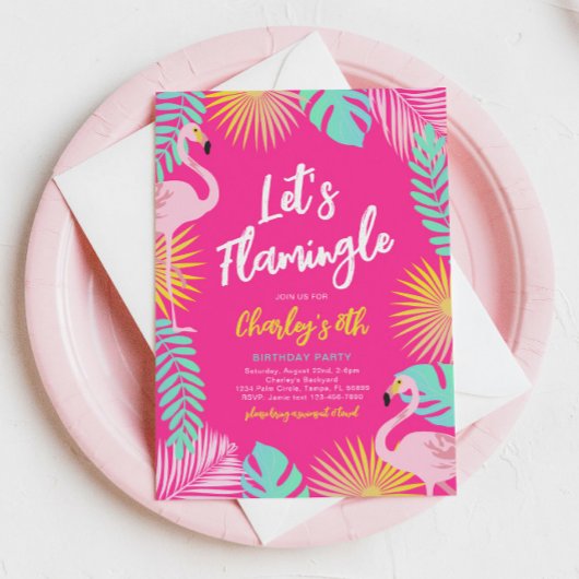 Lasst uns Flamingle-Party Einladung