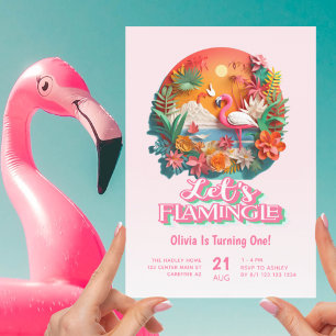 Lasst uns Flamingle Pink 1. Geburtstag Einladung