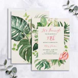 Lasst uns Flamingle Pink 90. Tropical Birthday Par Einladung