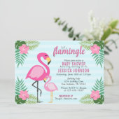 Lasst uns Flamingle Pink Flamingo Baby Dusche Einladung (Stehend Vorderseite)