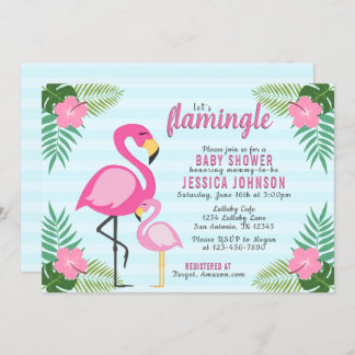 Lasst uns Flamingle Pink Flamingo Baby Dusche Einladung