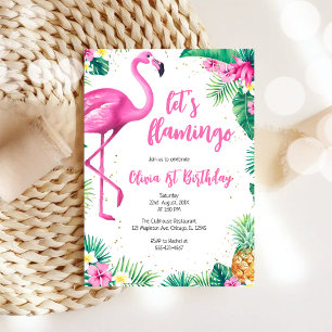 Lasst uns Flamingle Pink Girl Tropical Geburtstag Einladung