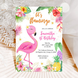 Lasst uns Flamingle Pink Girl Tropical Geburtstag Einladung