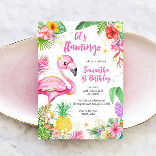 Lasst uns Flamingle Pink Girl Tropical Geburtstag Einladung