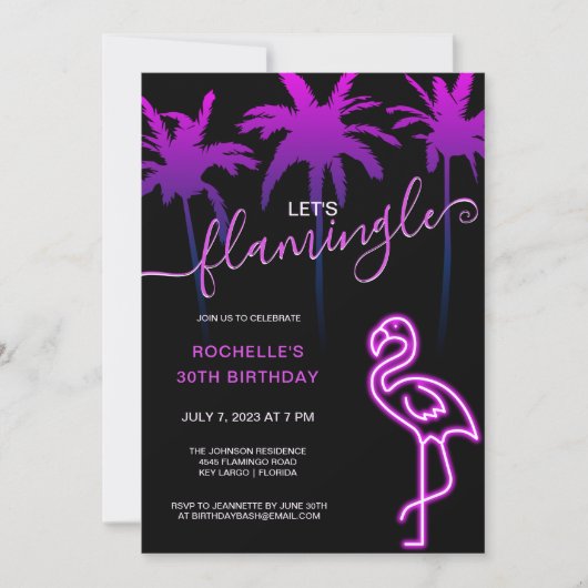 Lasst uns Flamingle Pink Neon Flamingo 30. Geburts Einladung (Vorderseite)