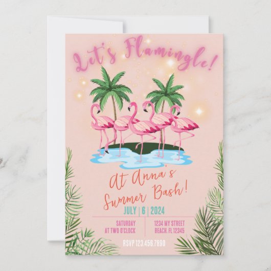 Lasst uns Flamingle spielen! Flamingo Thema Summer Einladung (Vorderseite)
